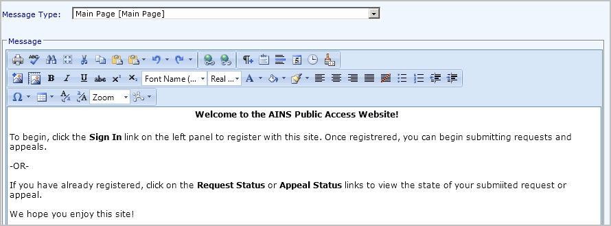 Instructions for registering and checking request status on the AINS Public Access Website.